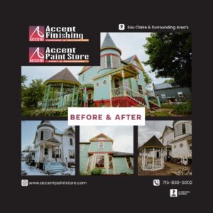 Before and after exterior house painting project completed by Accent Finishing in Eau Claire Wisconsin
