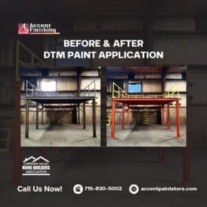 Before and after DTM paint application on commercial steel structure completed by Accent Finishing in Eau Claire, Wisconsin
